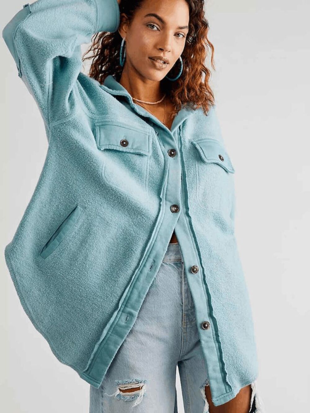 Free People Jubilee Blue Button Down Ruby Shacket Jacket Women's Size Medium